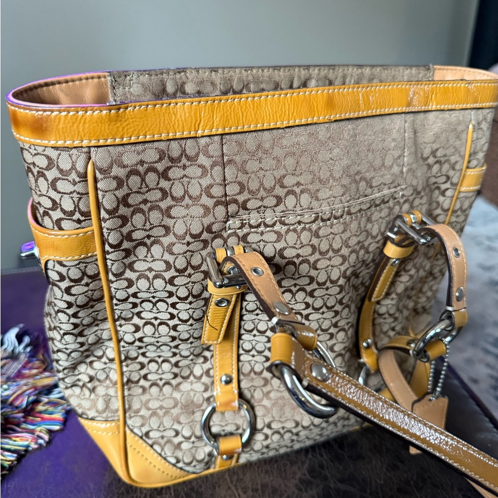 Coach Signature Tote with Yellow Trim